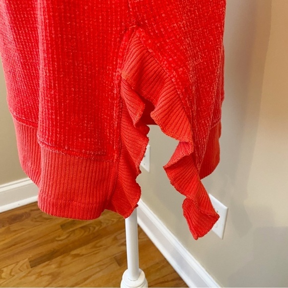 Soft Surroundings Ruffle Chenille Bright Coral Bonita Sweater - Large - Picture 3 of 11